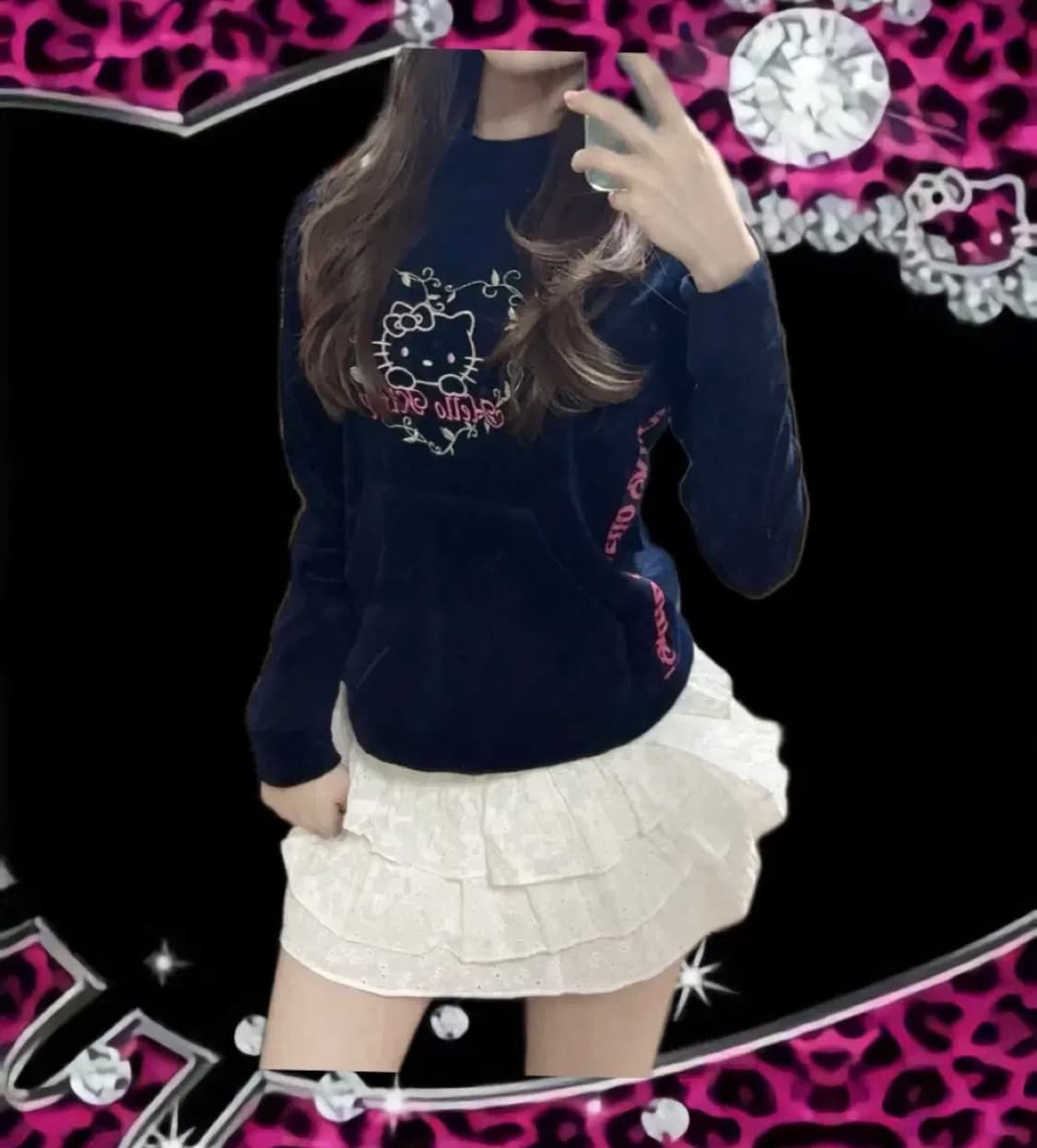 헬로키티 다크네이비 갸루 벨벳 롱슬리브 상품이미지2