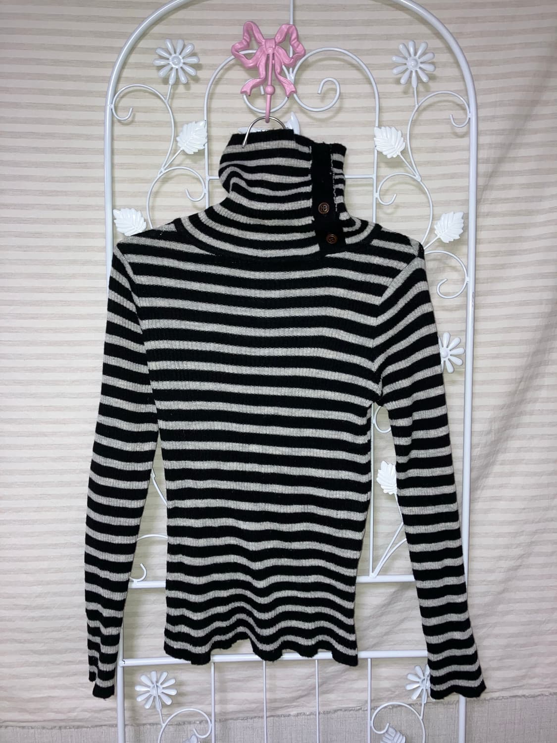 jpn vintage 블랙 그레이 스트라이프 하이넥 긴팔 y2k 스트릿  상품이미지1