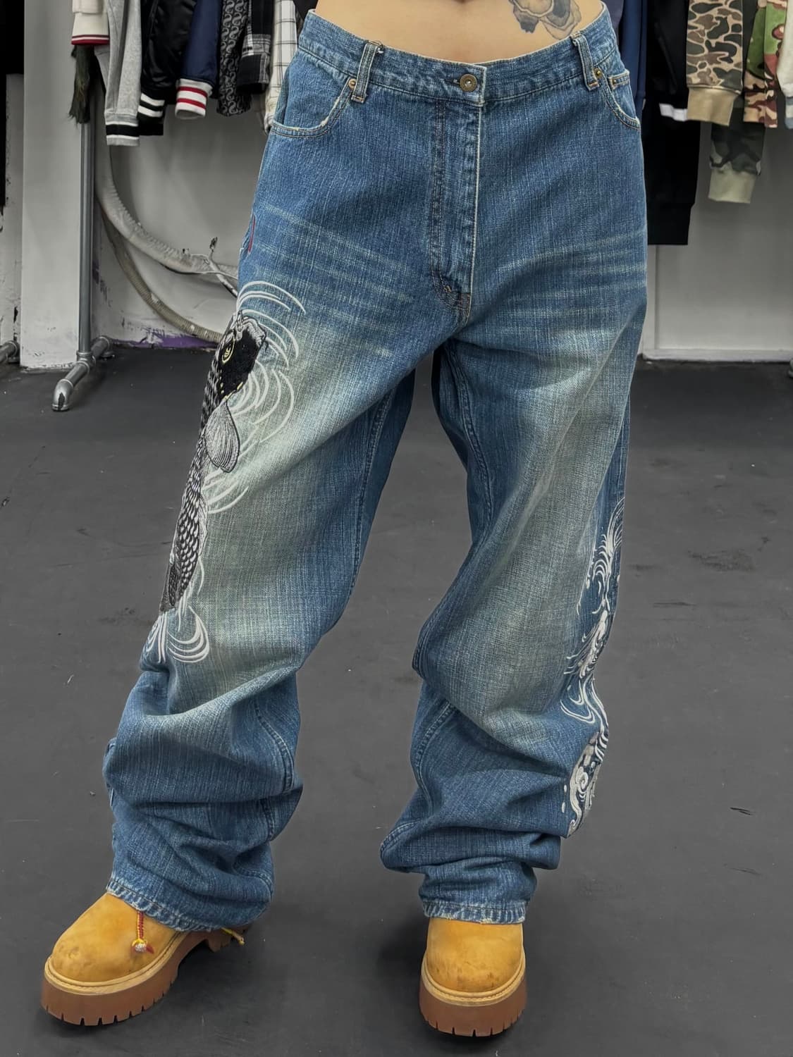 카라쿠리 타마시 오리엔탈 잉어 데님팬츠 상품이미지2