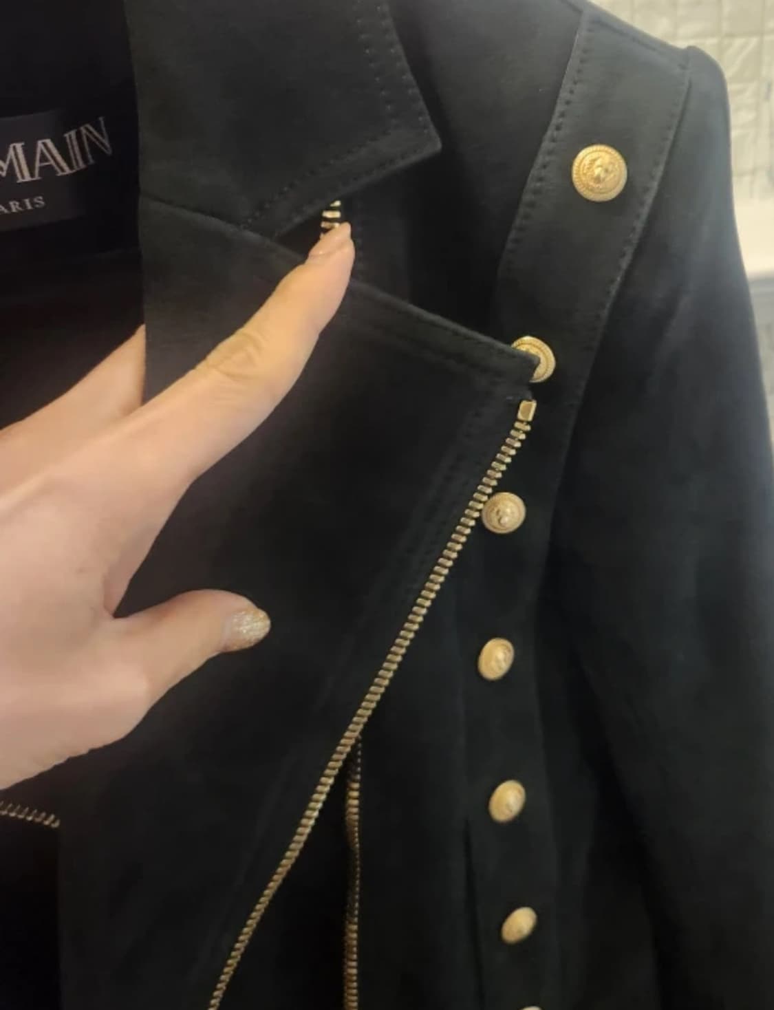 Balmain 발망 블랙 레더 금장 버튼 나폴레옹 자켓 상품이미지3