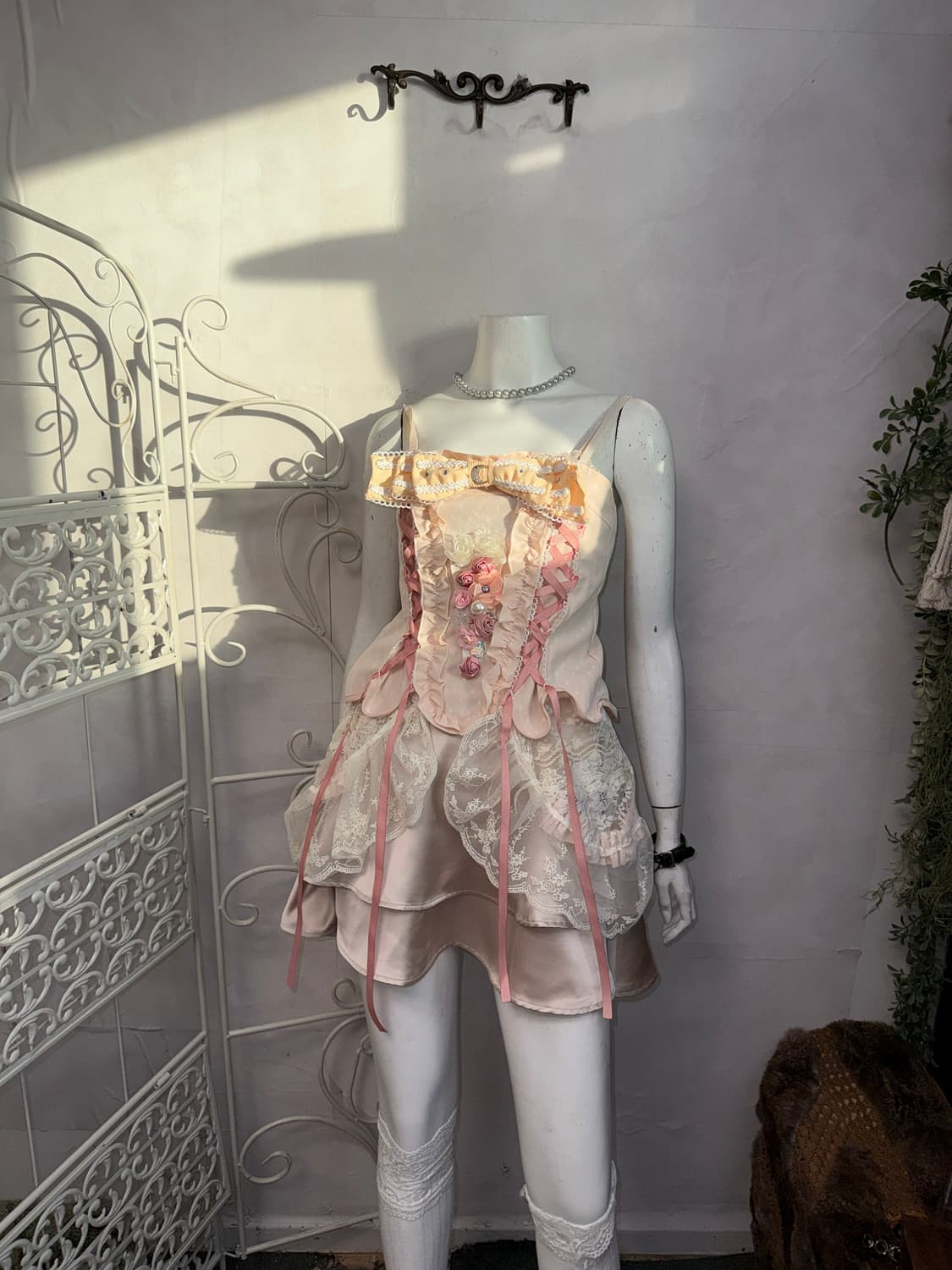 Baby pink dot flower corsage laceup 코르셋 상품이미지9
