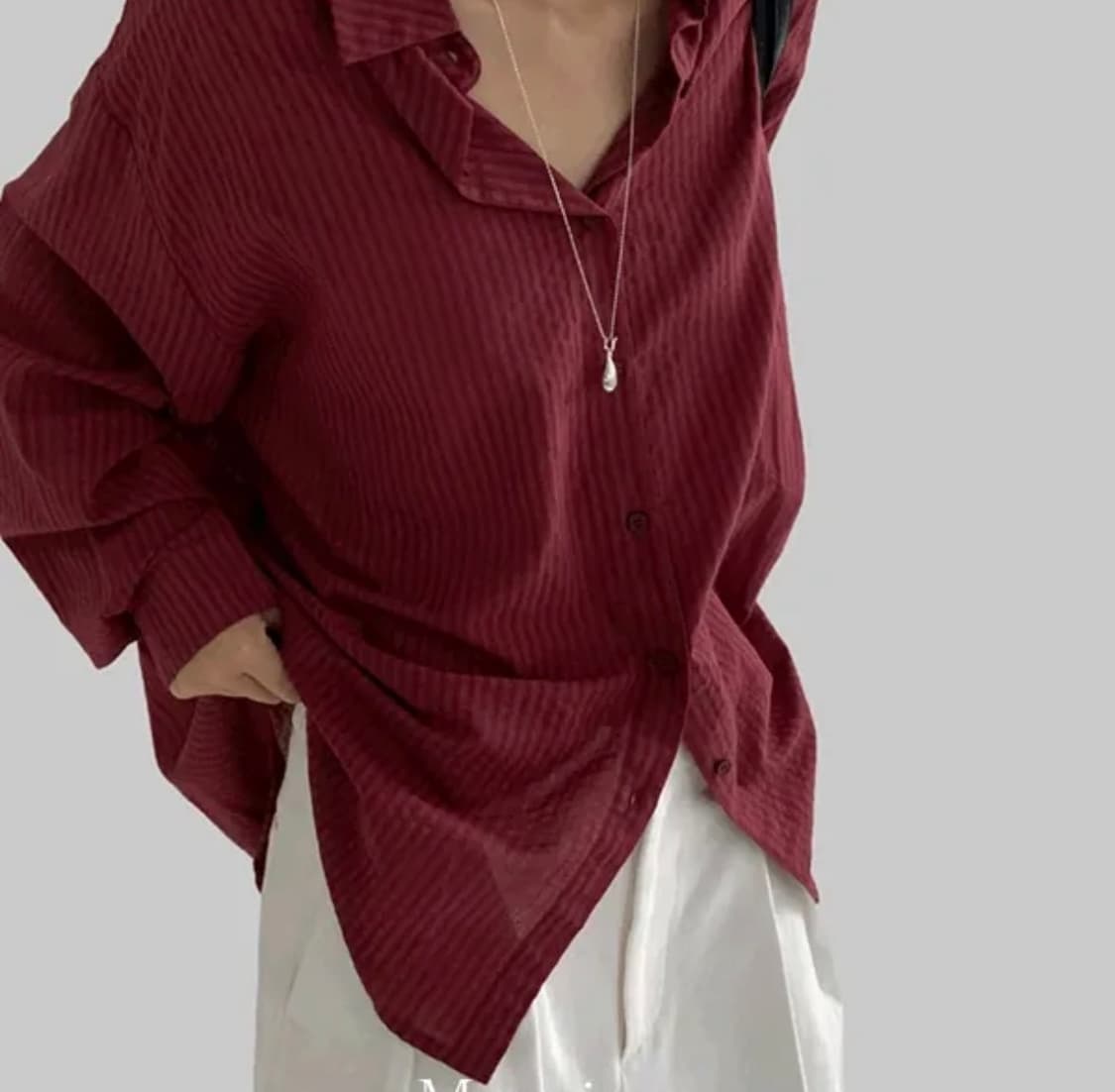 매니크 MADE 제프리 오버핏 스트라이프 셔츠 레드 상품이미지3