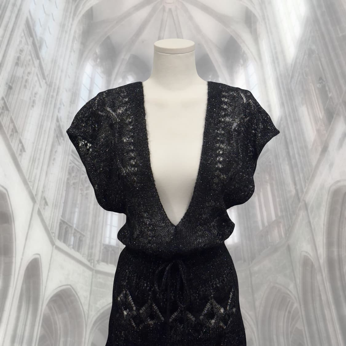 블랙 모헤어 딥 브이넥 유니크 니트 원피스 상품이미지4