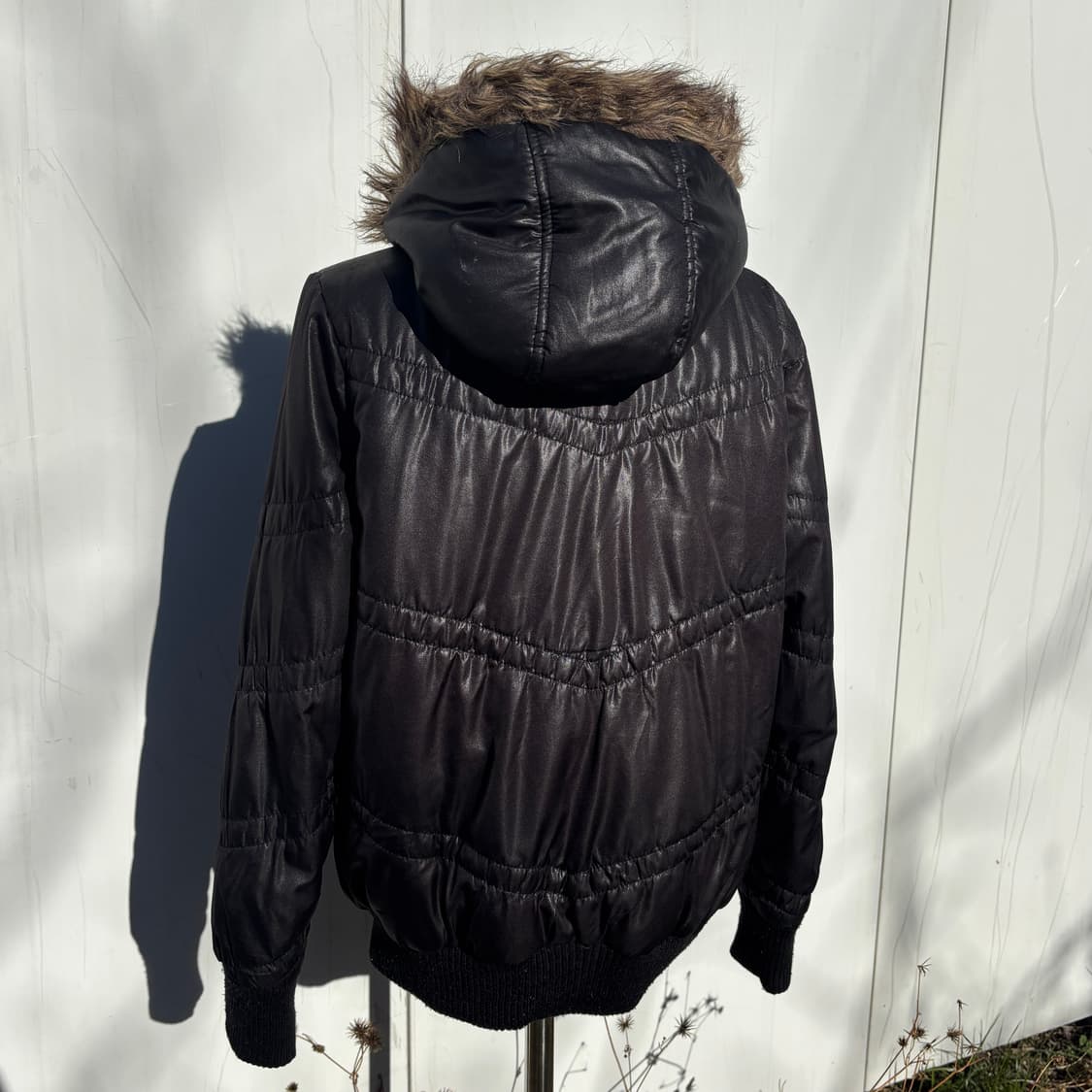 Vida Roseo 빈티지 블랙 퍼 후드 셔링 패딩 점퍼 상품이미지3