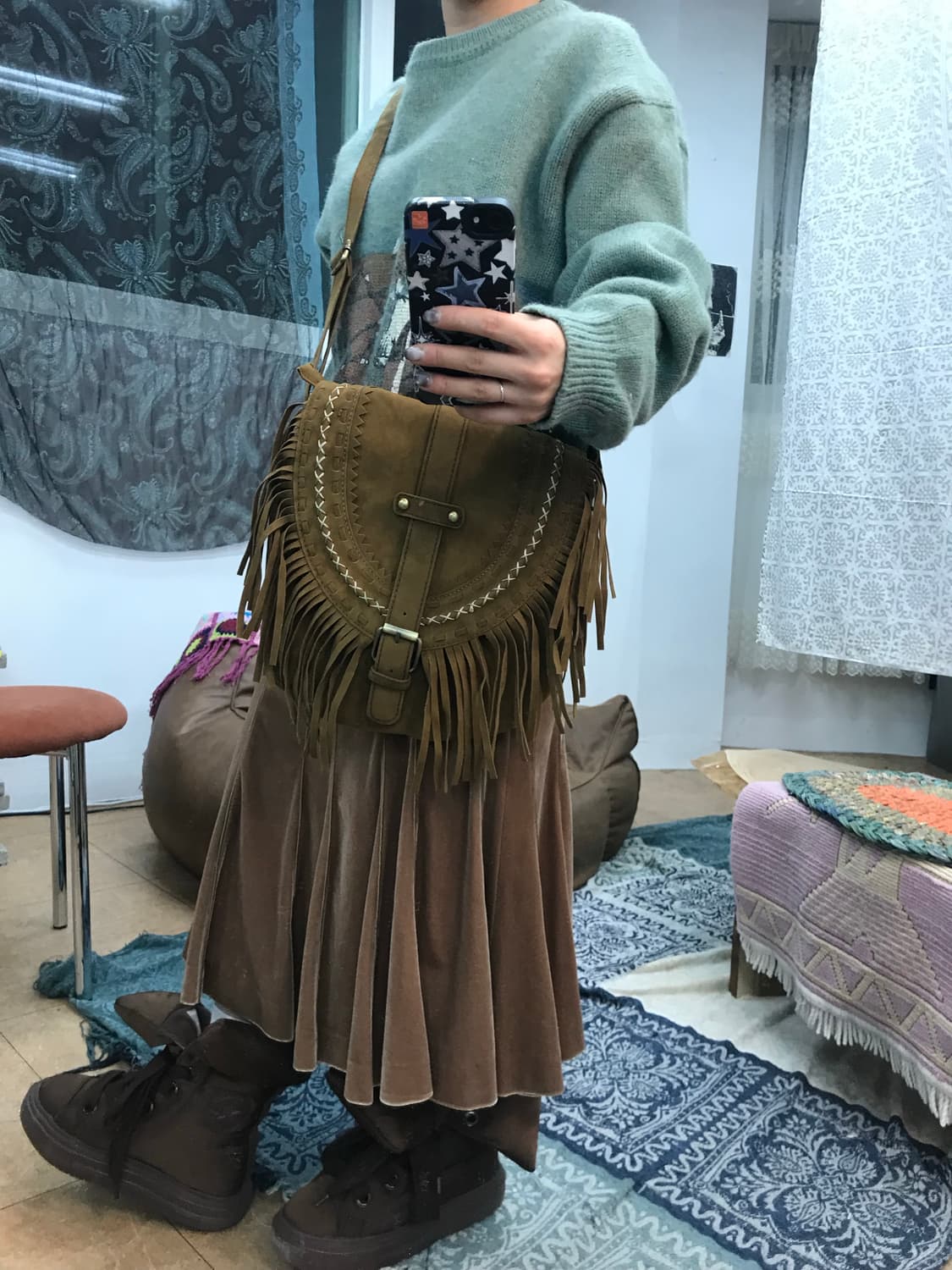 빈티지 보헤미안 웨스턴 스웨이드 크로스백  상품이미지2