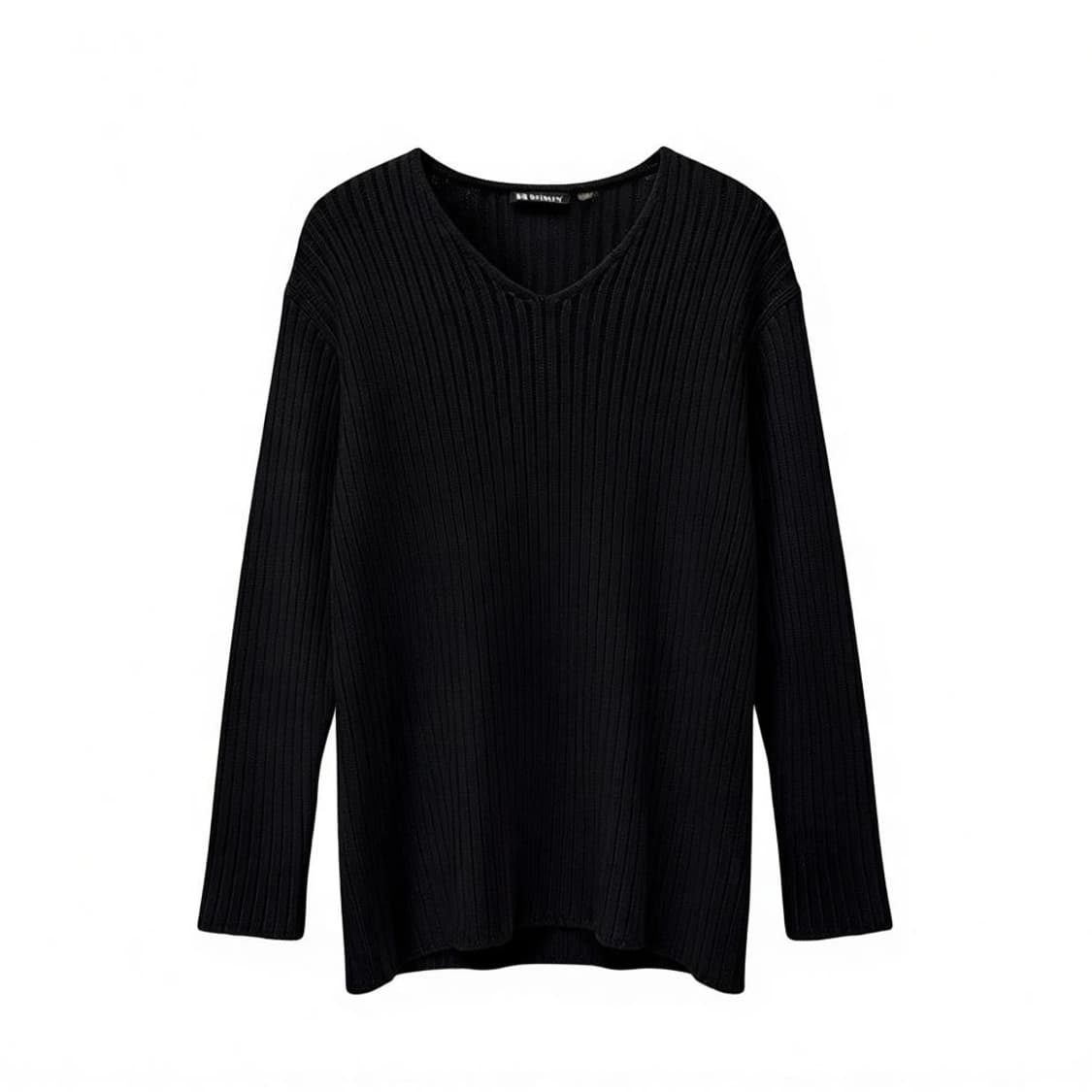 미니멀 코튼 골지니트 드롭숄더 롤링마감 디테일 롱핏 블랙 상품이미지1