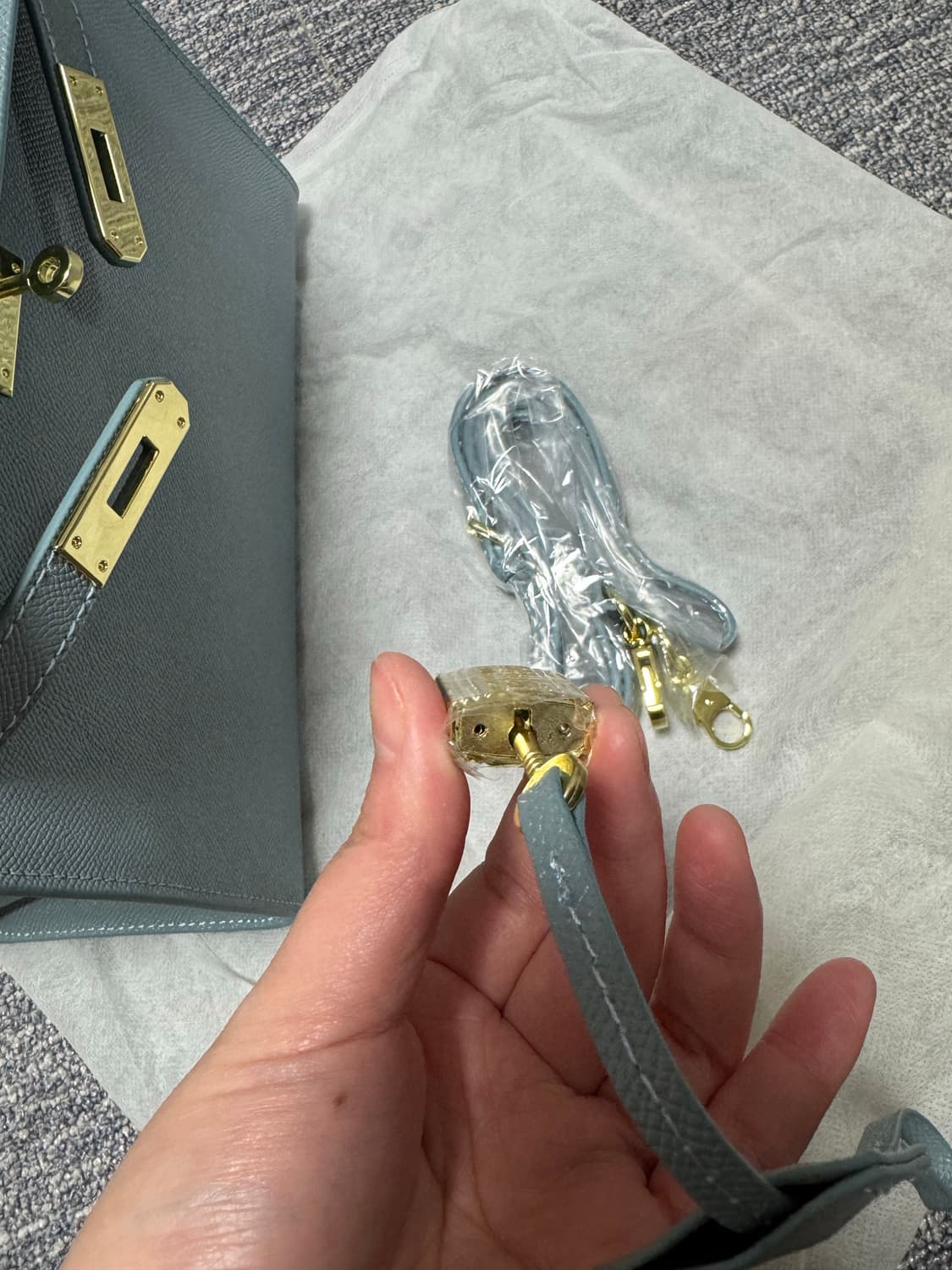 새상품 원가 12만원 소가죽 캘리st 소라색 토트백 핸드백 여성가방 상품이미지5