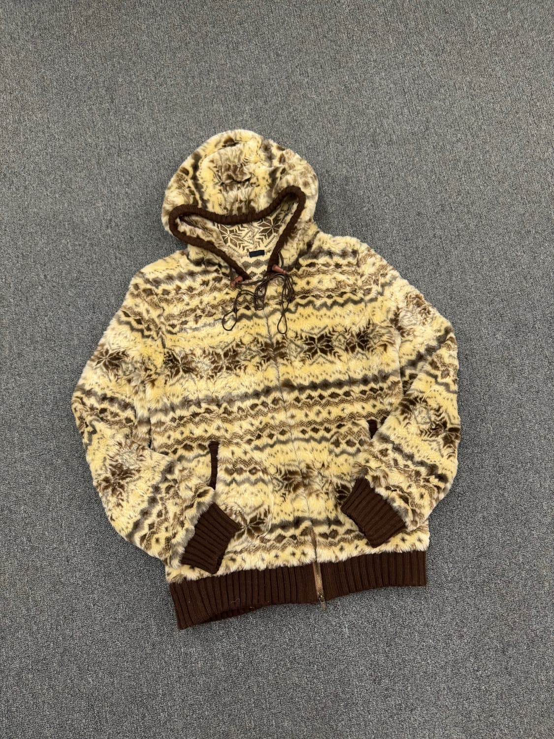 M)Japnese vintage 노르딕 패턴 플리스 후드 자켓 상품이미지1