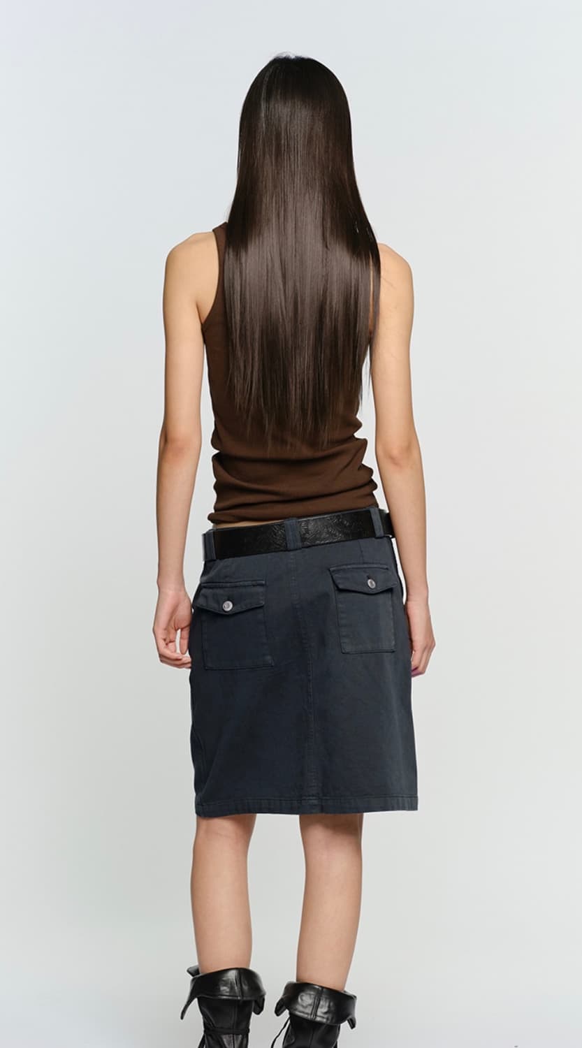 썬번프로젝트 STRAIGHT COTTON MIDI SKIRT, NAVY 상품이미지2