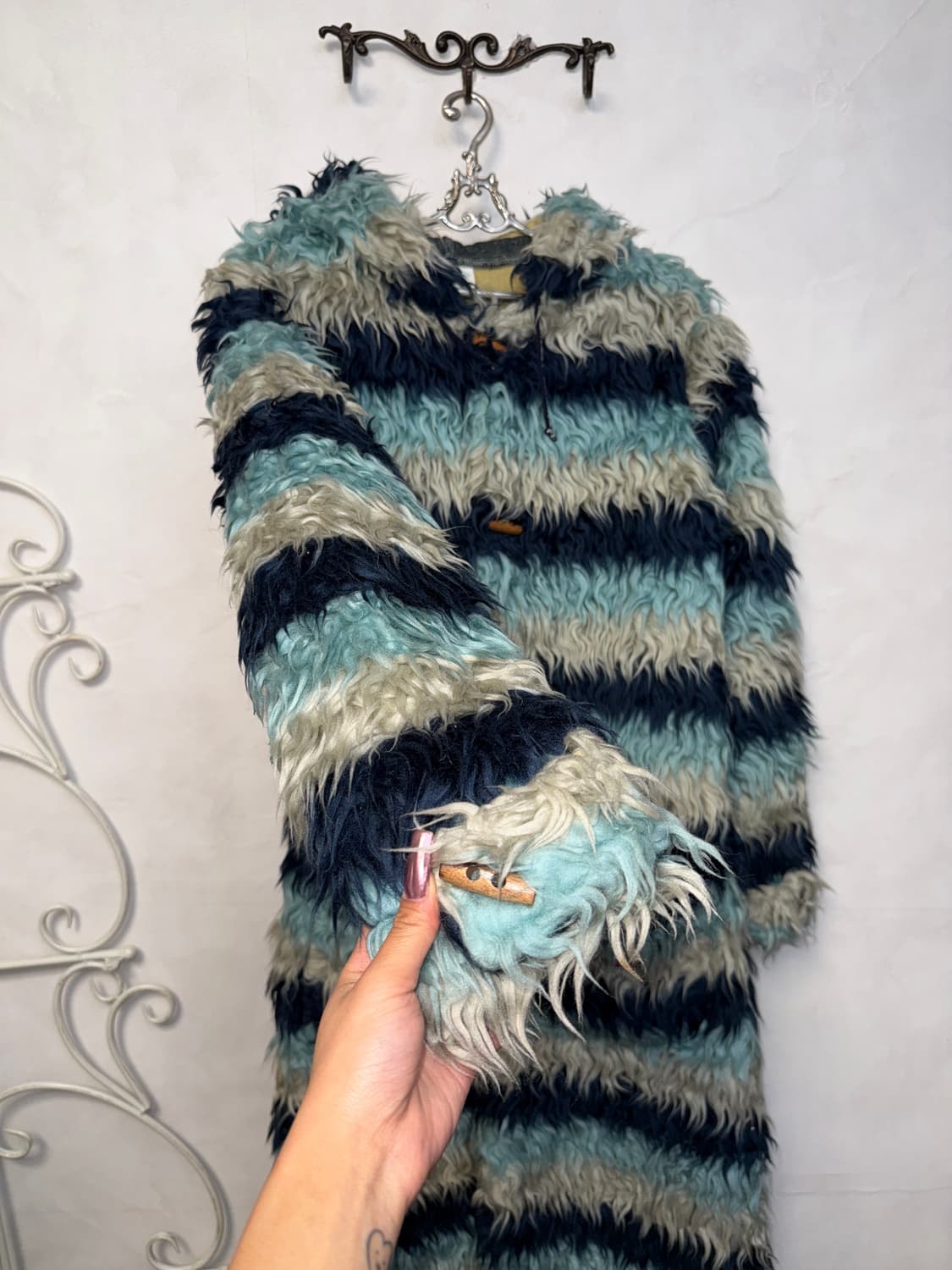 Oilily blue stripe grunge fur duffle 코트 상품이미지3