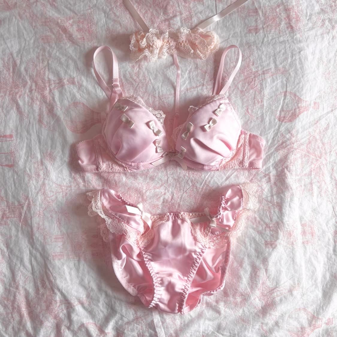 핑크 쵸커 리본 브라& 팬티 set 레이스 갸루 히메 b70 리즈리사 상품이미지1