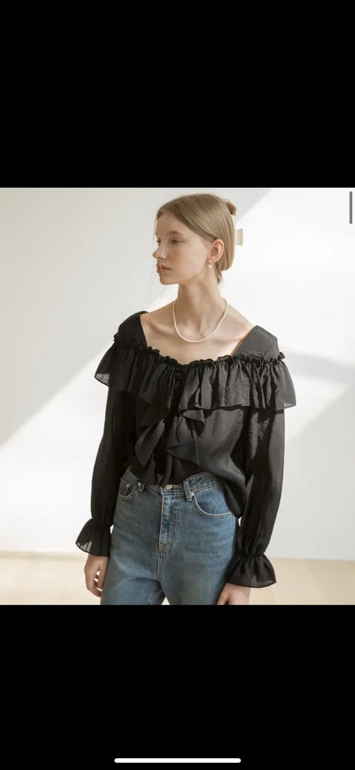 클렛 스퀘어 프릴 러플 블라우스 블랙 상품이미지2