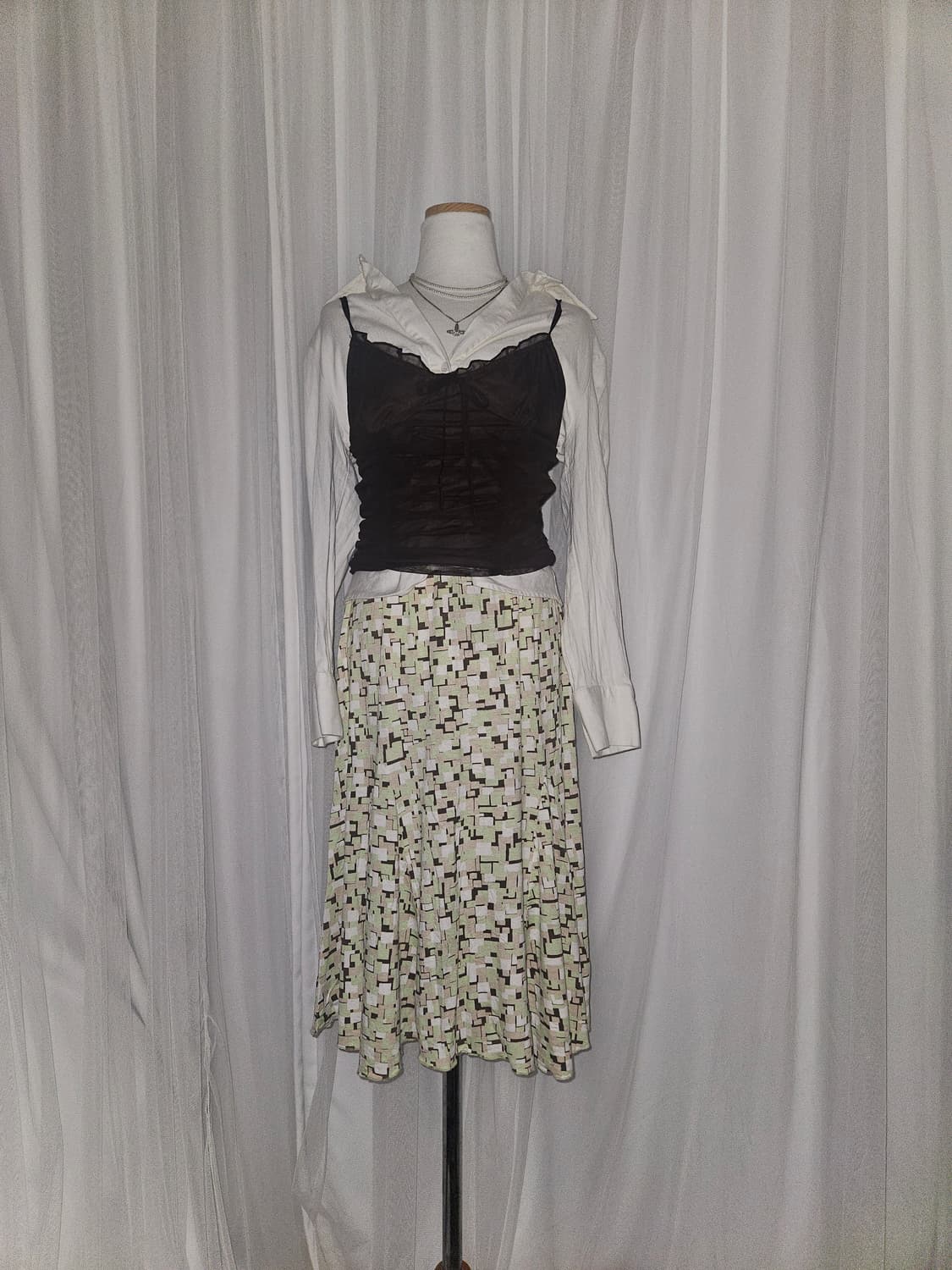 pourquoi 빈티지 레몬그린 패턴 스커트 상품이미지1