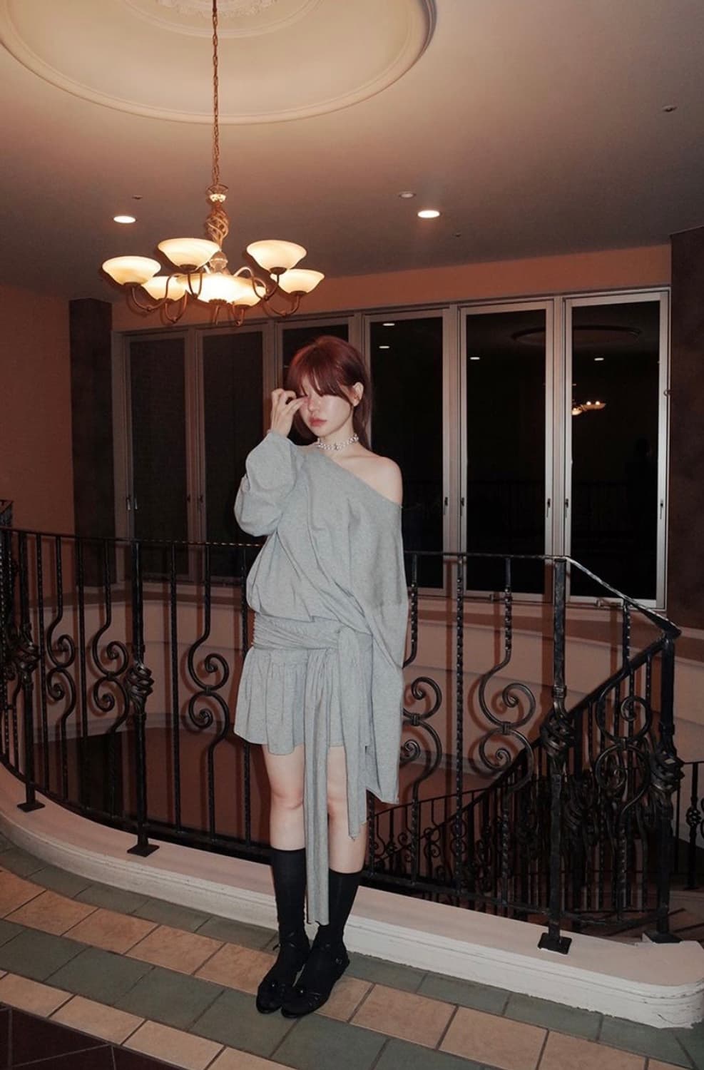 Freckle 프레클 bow frill skirt in gray 세트 상품이미지1