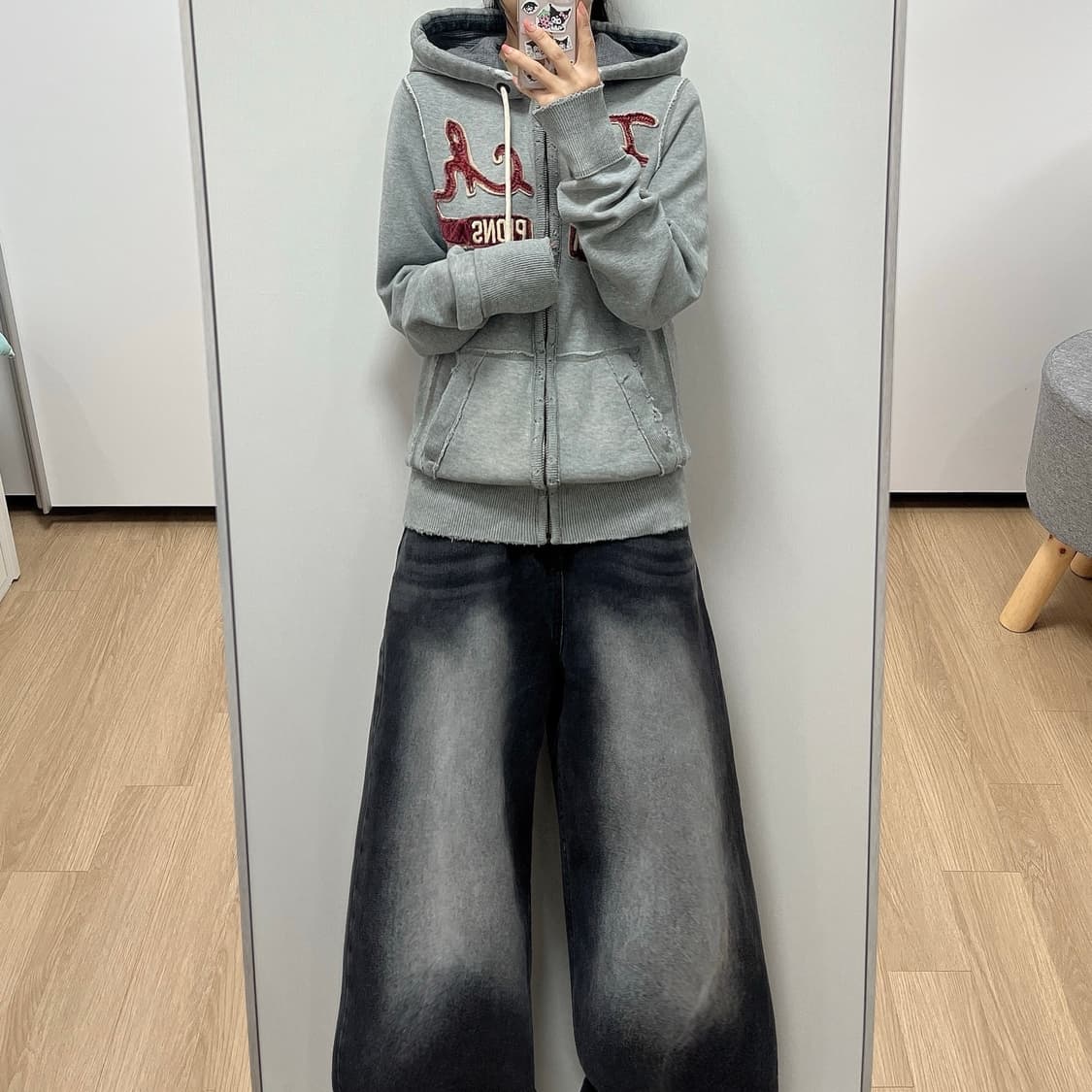 아베크롬비 버건디 자수로고 그레이 후드집업 상품이미지1