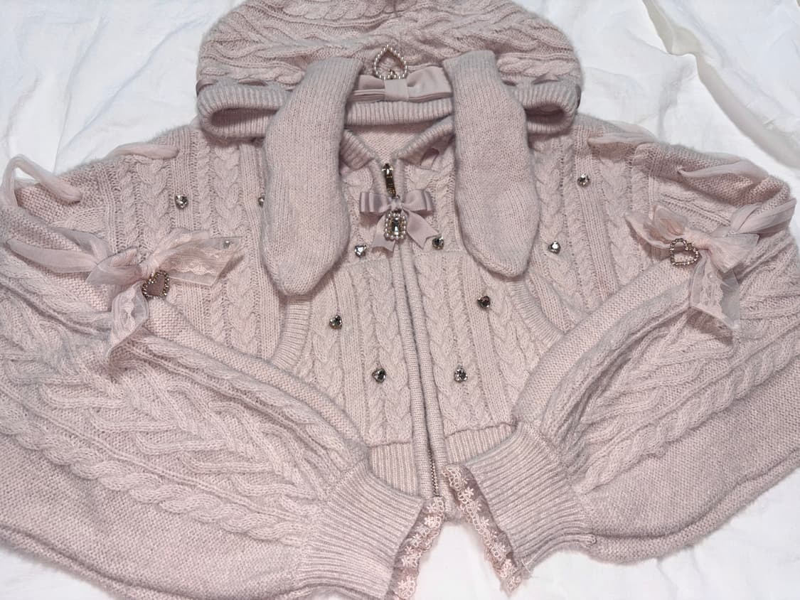 리즈리사 우사미미 후드집업 히메갸루 stc빈티지 니트 가디건 핑크하트 상품이미지1