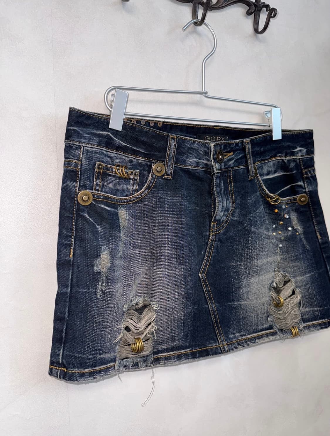 GGPX 피어싱 워싱 데미지 데님 스커트 갸루 Y2k 상품이미지4