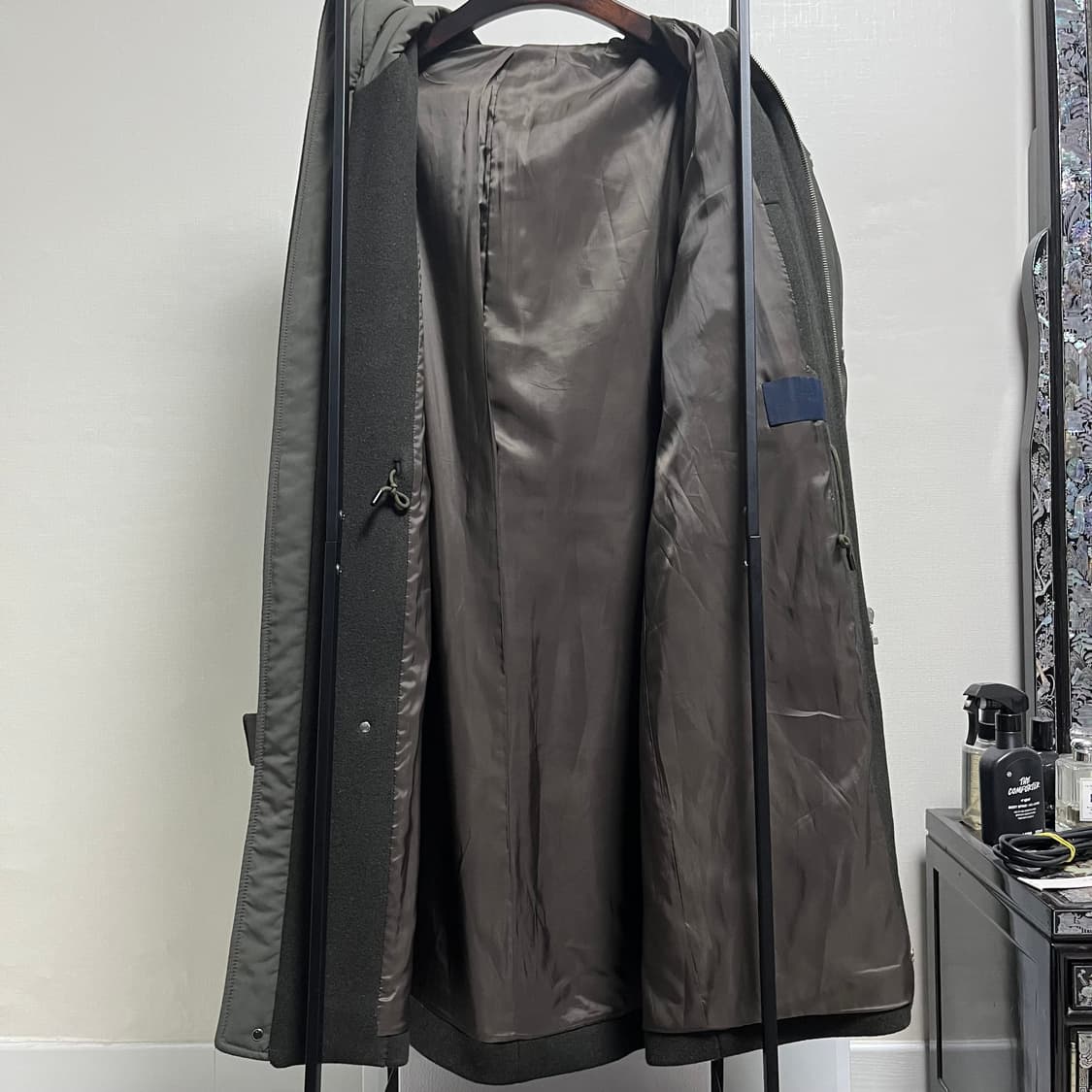 정품 46) 준지 Juun.j 투톤 카키 후드 롱 코트 상품이미지3