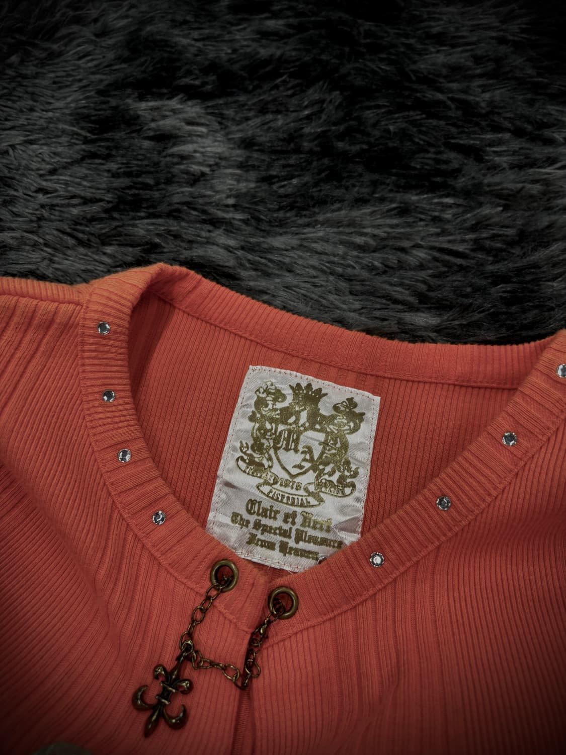 오렌지 이글 프린팅 체인 레이어링 골지 반팔 티셔츠 상품이미지4