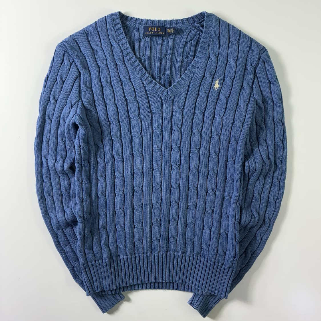 Polo  폴로 랄프로렌 자수 코튼 블루 꽈배기 브이넥 니트  상품이미지1
