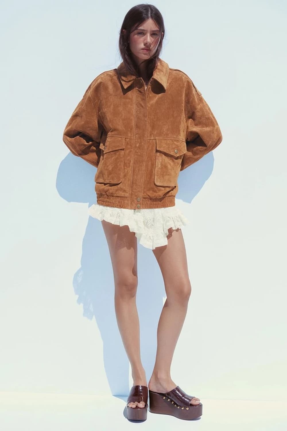 M(KR 66) 자라 100% 스웨이드 가죽 포켓 봄버 재킷 상품이미지1