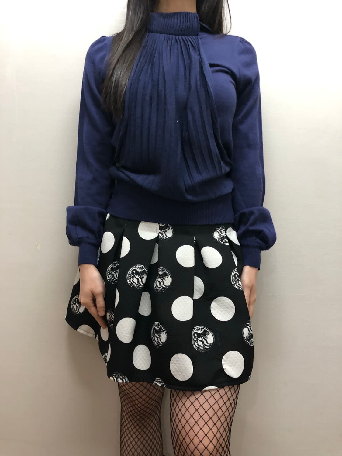 빈티지 블랙 도트 플리츠 스커트 상품이미지4