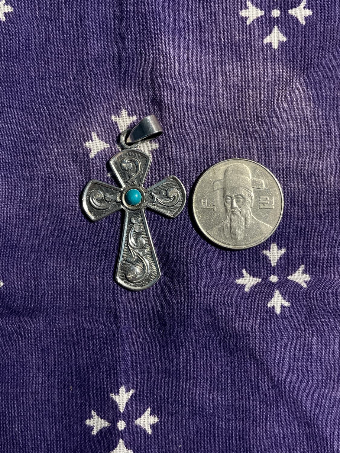 Sterling Turquoise Floral Cross Pendant 상품이미지5
