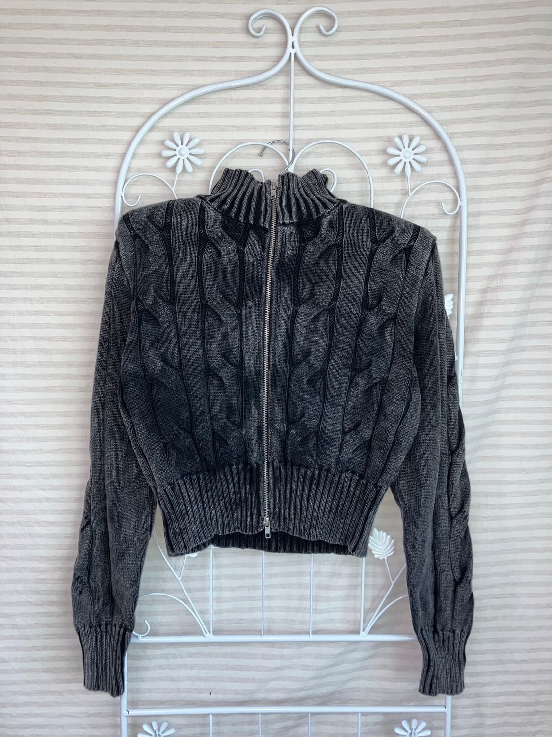 빈티지 차콜 꽈베기 니트 집업 y2k 스트릿 갸루 펑키 일본빈티지518  상품이미지2