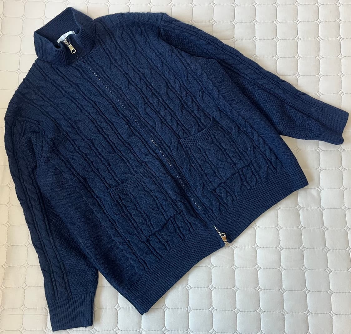 컨셉타이드 케이블 카라 니트 집업 네이비 L 상품이미지2