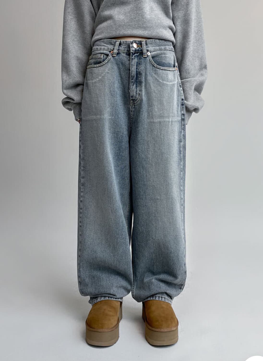 블랙업 워싱 와이드 데님팬츠 연청 M 상품이미지3