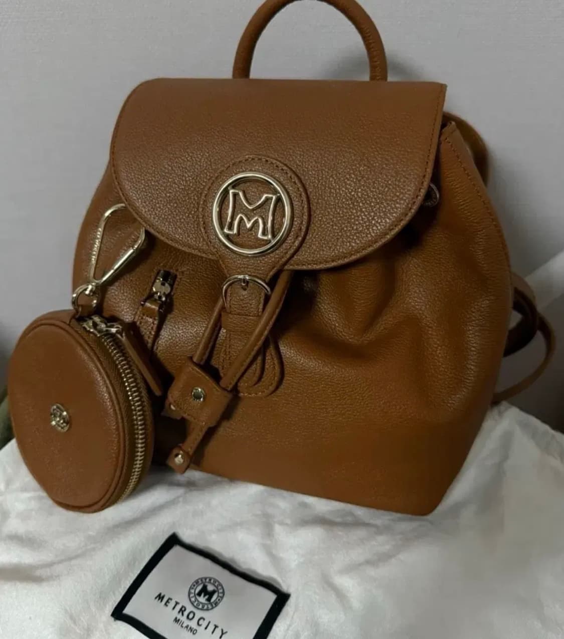 메트로시티 브라운 가죽 백팩 + 코인 지갑 상품이미지1