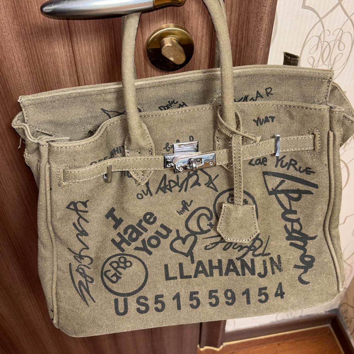 일본 빈티지 밀리터리 캔버스 버킨풍 아트백 상품이미지1