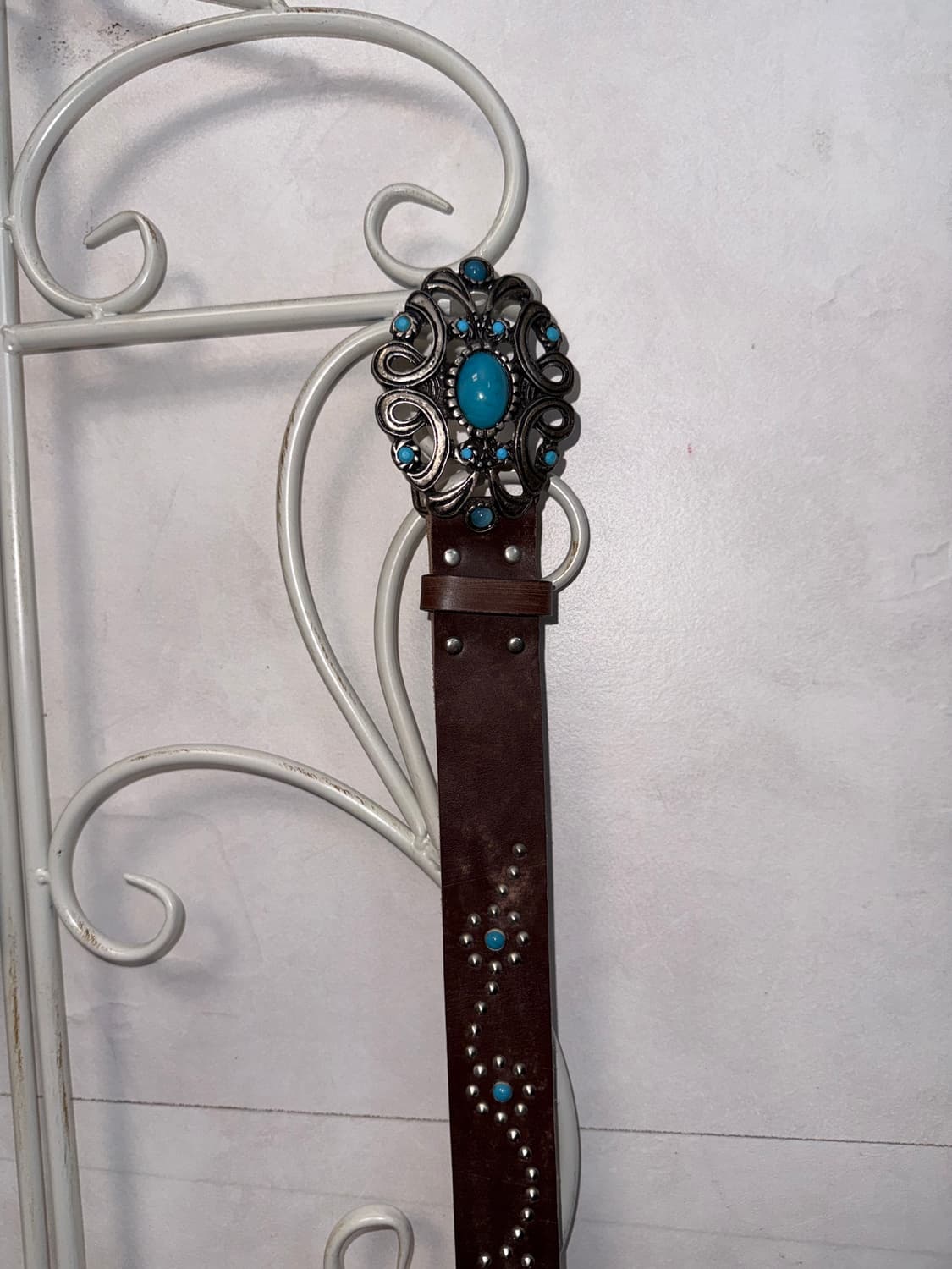 Brown turquoise stud leather belt 상품이미지4