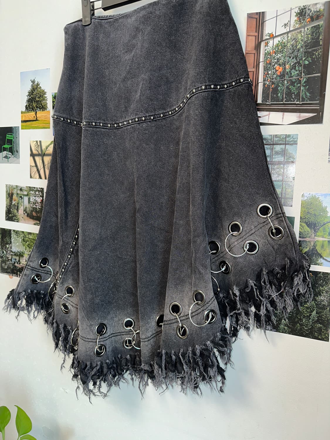 Black denim grunge eyelet sk 상품이미지3