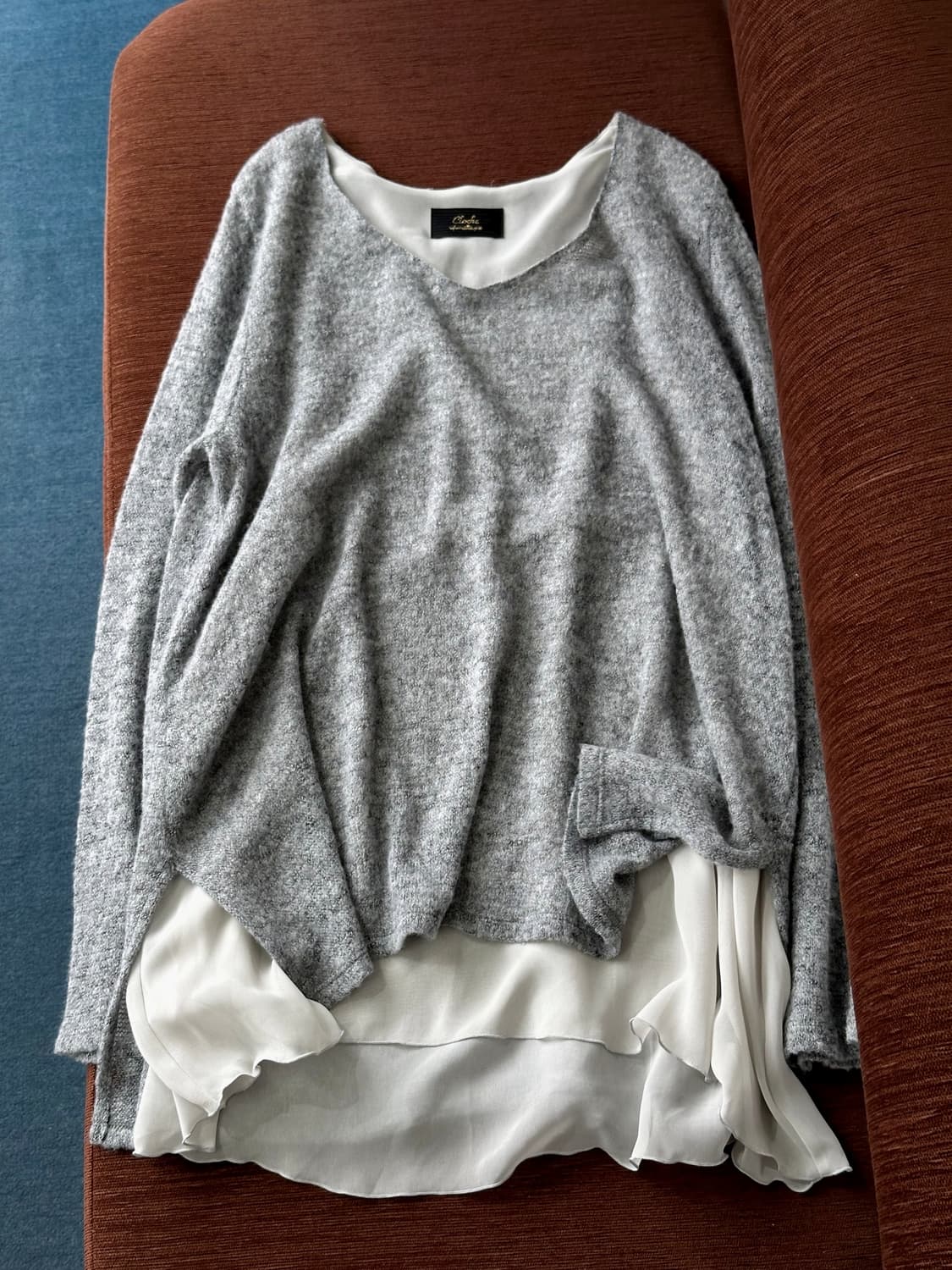Layered design L/S loose knit top 상품이미지1