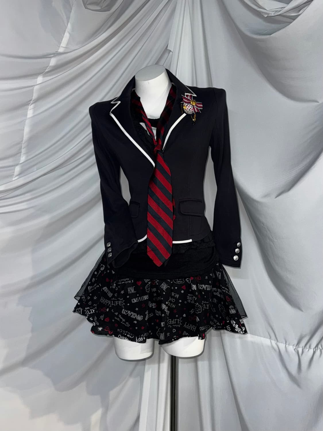 로사체리 슈가슈가룬 듀크 쇼콜라깔 스트라이프 키치 펑크 프레피 코디세트 상품이미지5