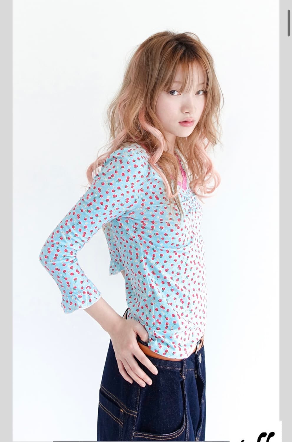 샵페어리 딸기 레이스 티셔츠 민트 상품이미지2
