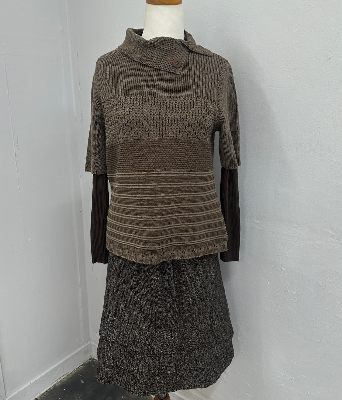 🥨하구미의 가을 코디세트🥨라떼갸루 그런지 브라운 셋업 니트 치마 상품이미지4