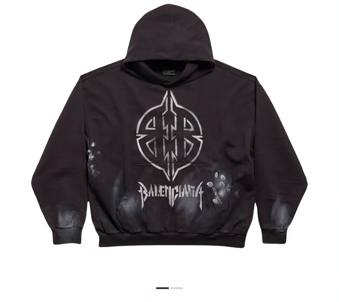 발렌시아가 메탈리카 로고 페인트 후드 티셔츠 3B 블랙 화이트 상품이미지2