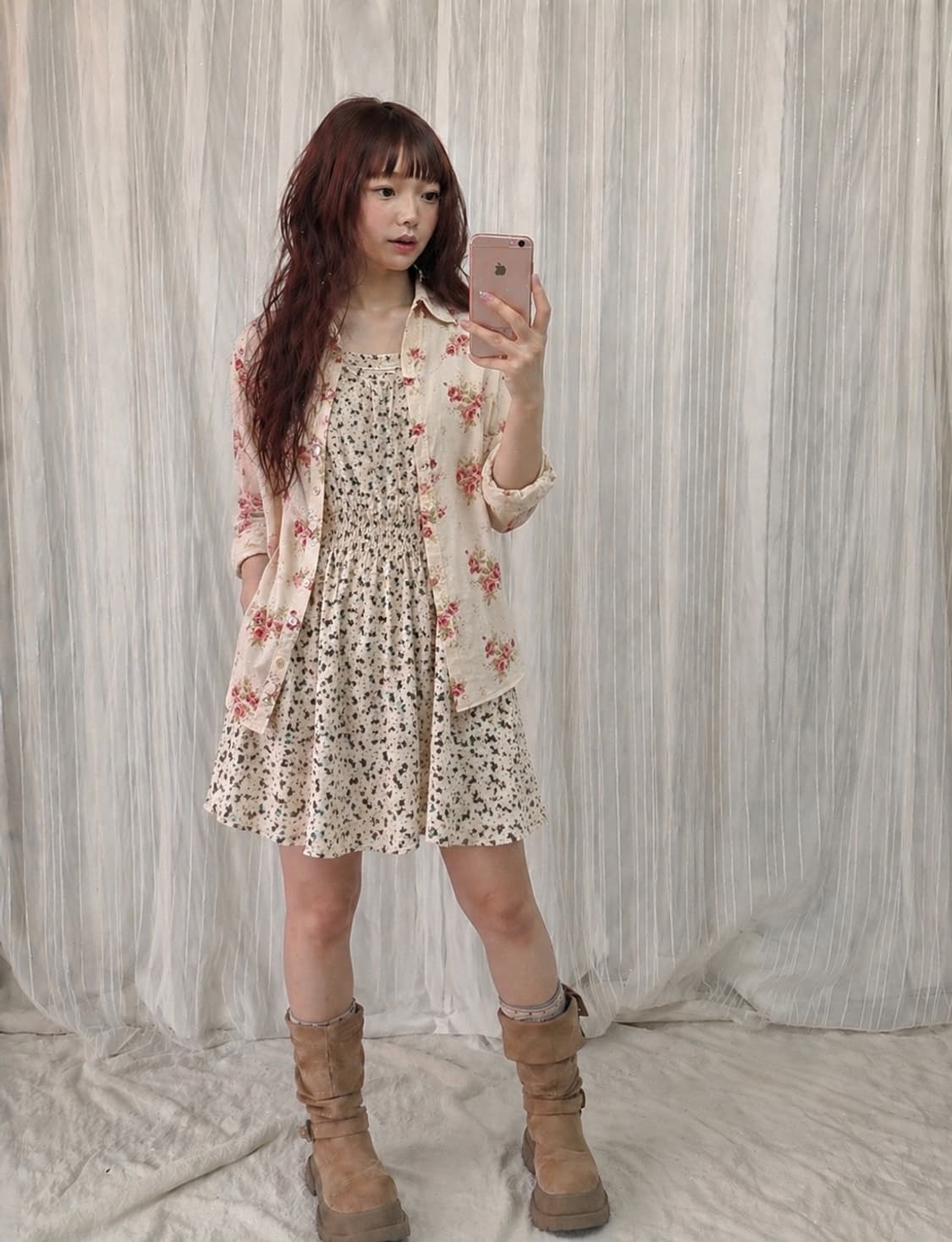 고양이 패턴 원피스 코디 set 상품이미지1