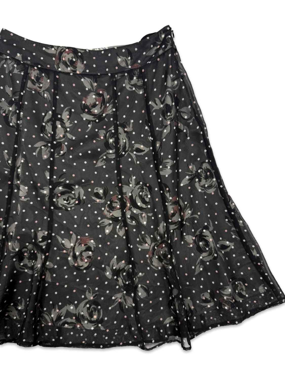 빈티지 Aylesbury 블랙 로즈 도트 플레어 미디 스커트 상품이미지2