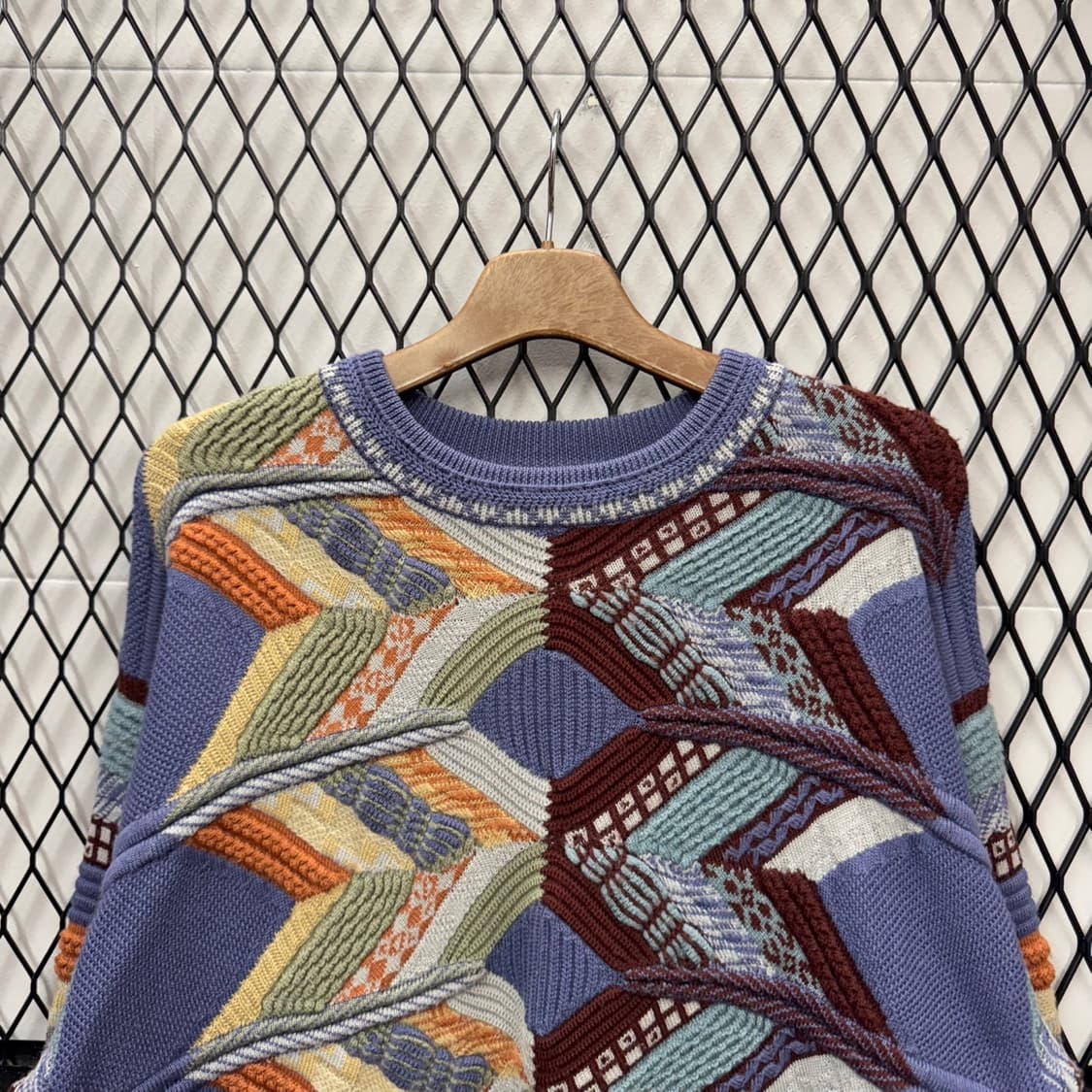 JPN VTG 멀티 패턴 울 니트 스웨터 케이블 디테일 퍼플 상품이미지3