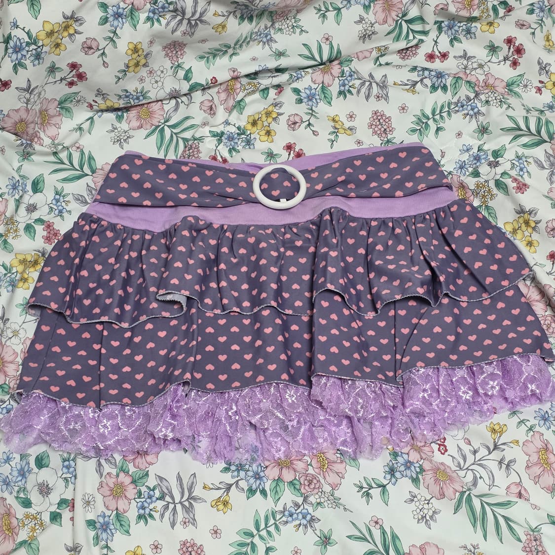 빈티지) 퍼플 레이스 하트 캉캉 히메오네갸루st 트랄 서브컬쳐 미니스커트 상품이미지1