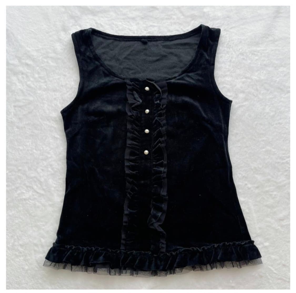 블랙 고딕모리걸 레이스 벨벳 진주버튼 슬리브리스 상품이미지1