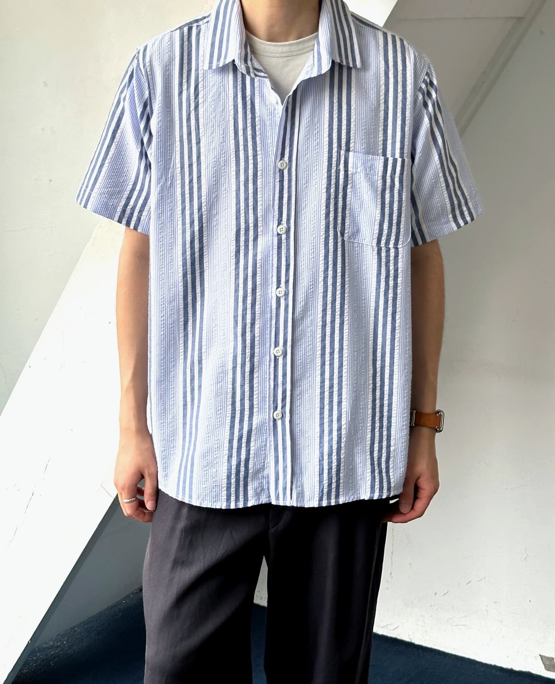 Natural sucker fabric H/S shirt 상품이미지7