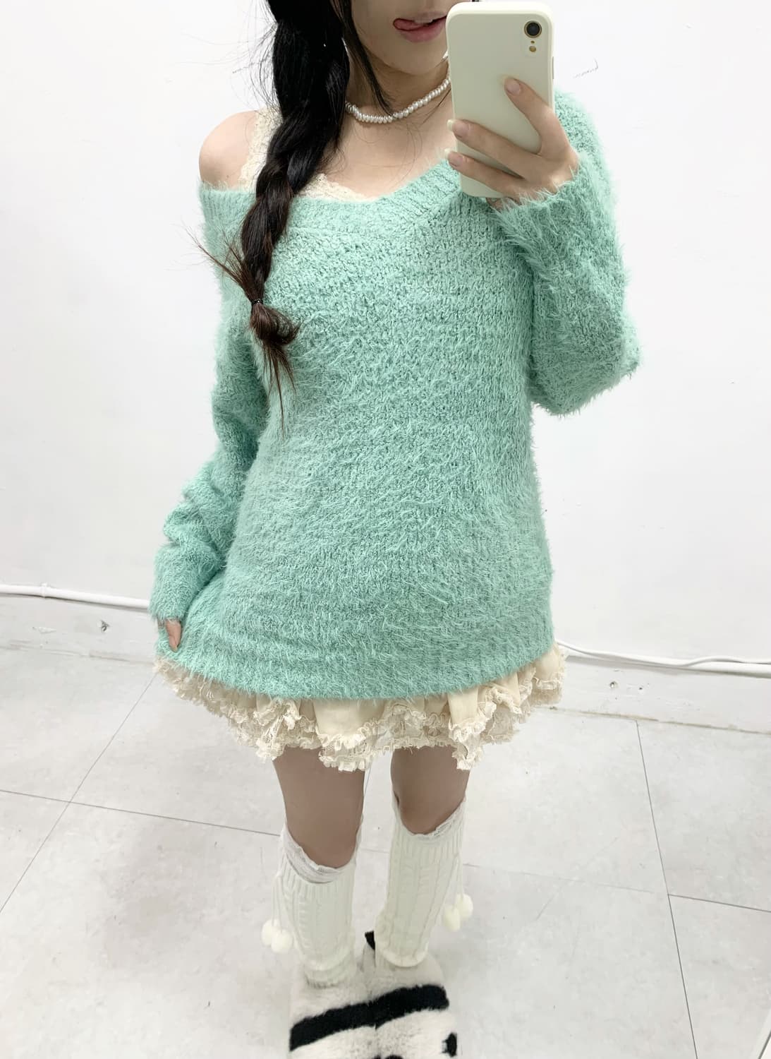 [EARTH MUSIC] 얼스뮤직 에메랄드 민트 폭닥 니트 상품이미지3