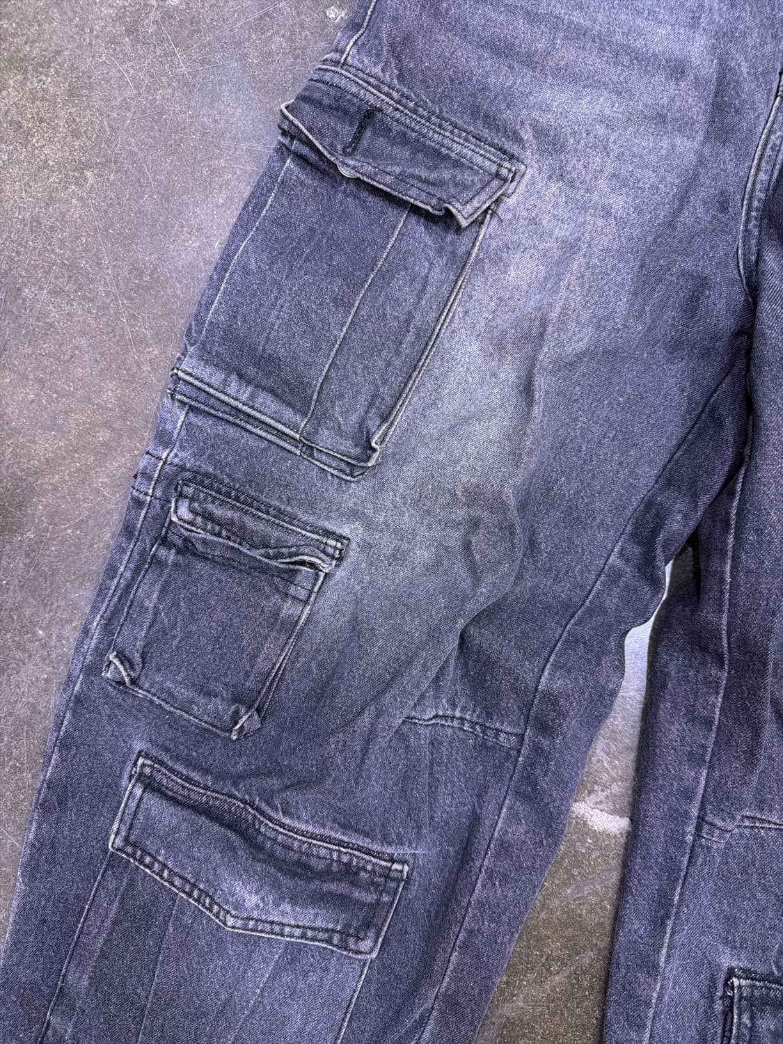 언유즈드랩 블랙 데님 멀티 포켓 카고 와이드 팬츠 M 상품이미지5