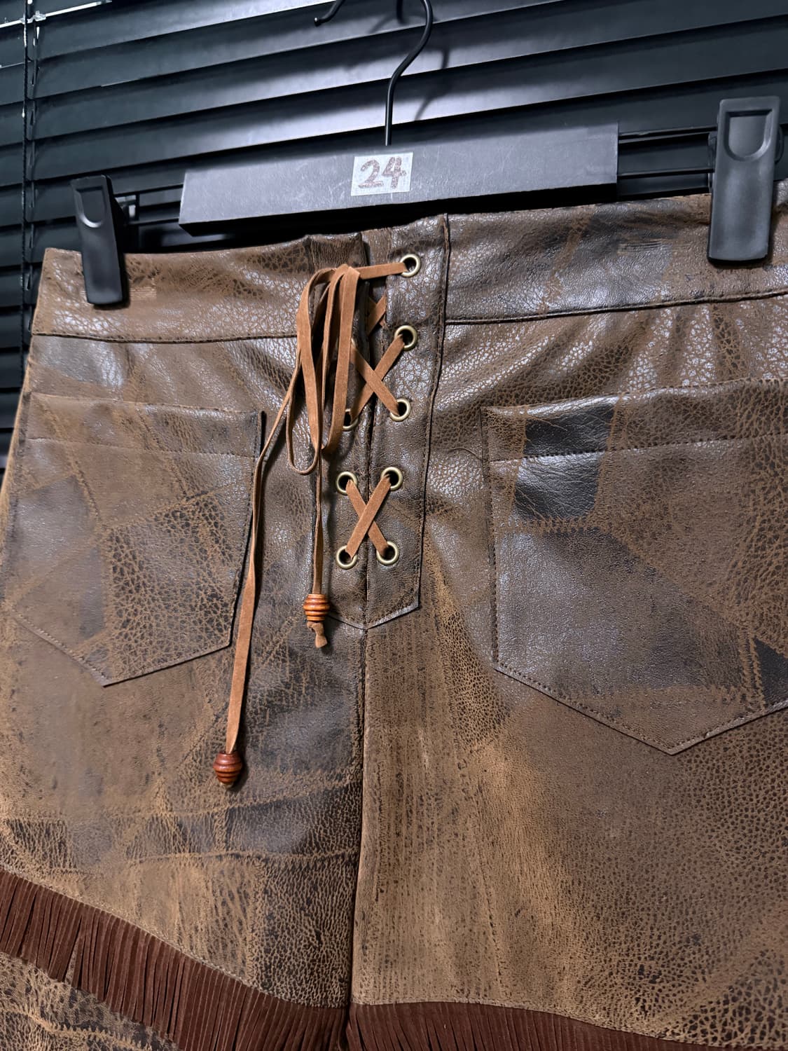 OJOS 오호스 레더 가죽 브라운 갈색 프린징 끈 치마 웨스턴 에스닉 상품이미지4