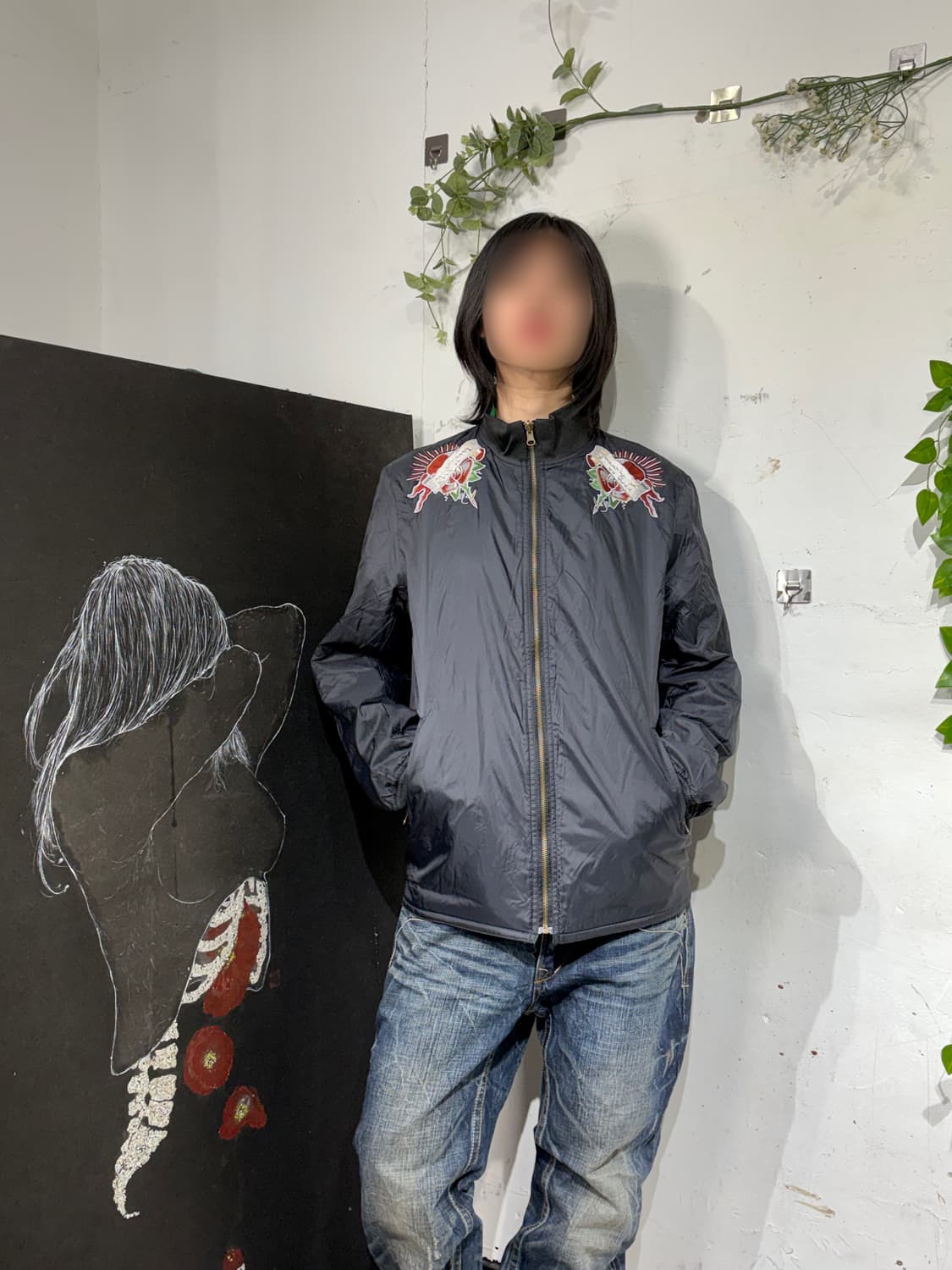 일본빈티지 양면 스카잔 해골 자수 프린팅 스카쟌 자켓 L 상품이미지1