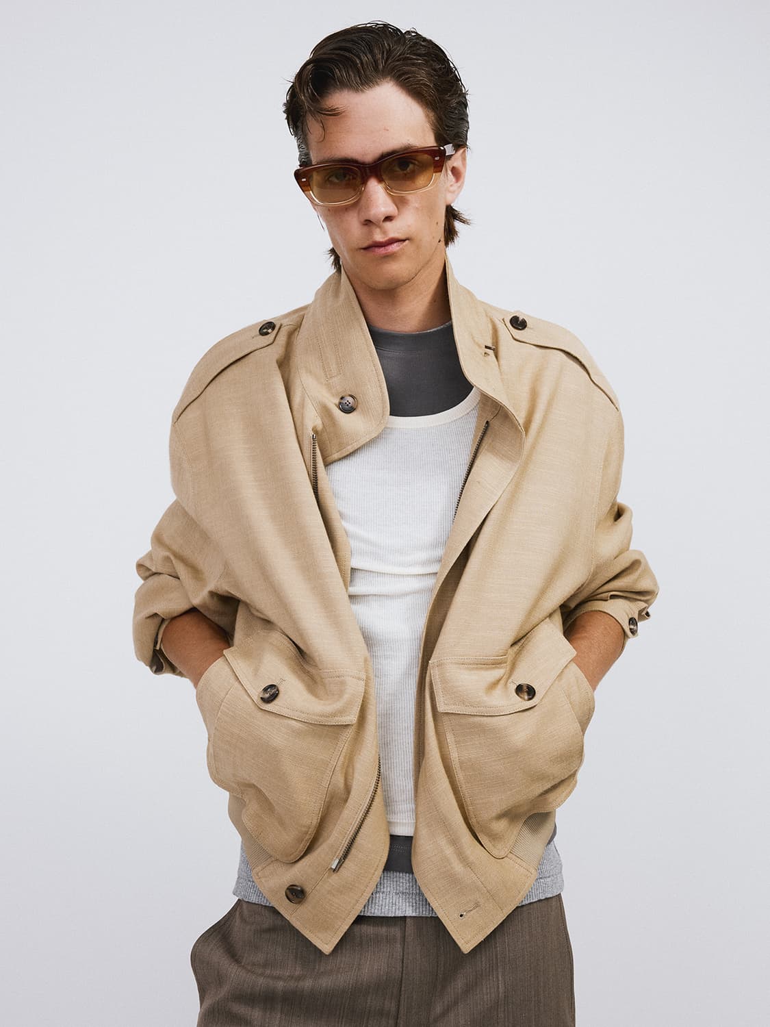 렉토 26SS 비스코스 헌팅 점퍼 자켓 데저트 베이지 상품이미지2